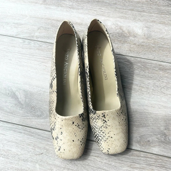 Enzo Angiolini Snake  Skin Square Toe Block Heel Pumps - Picture 3 of 15